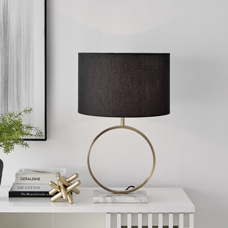 Andrin Gold & White Shade Metal Halo Marble Stand Table Lamp Light (Including Bulb), Black