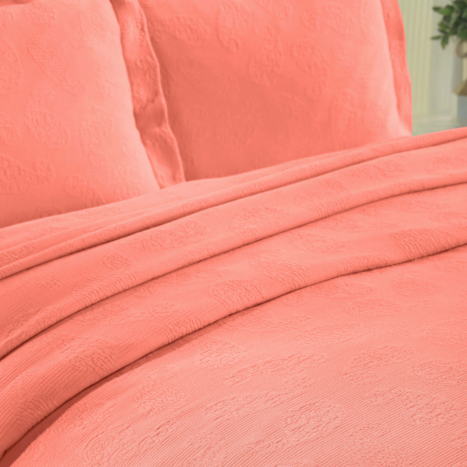 Aldin 100% Cotton All Season Bedspread Set, Twin Coverlet + 1 Standard Sham, Coral