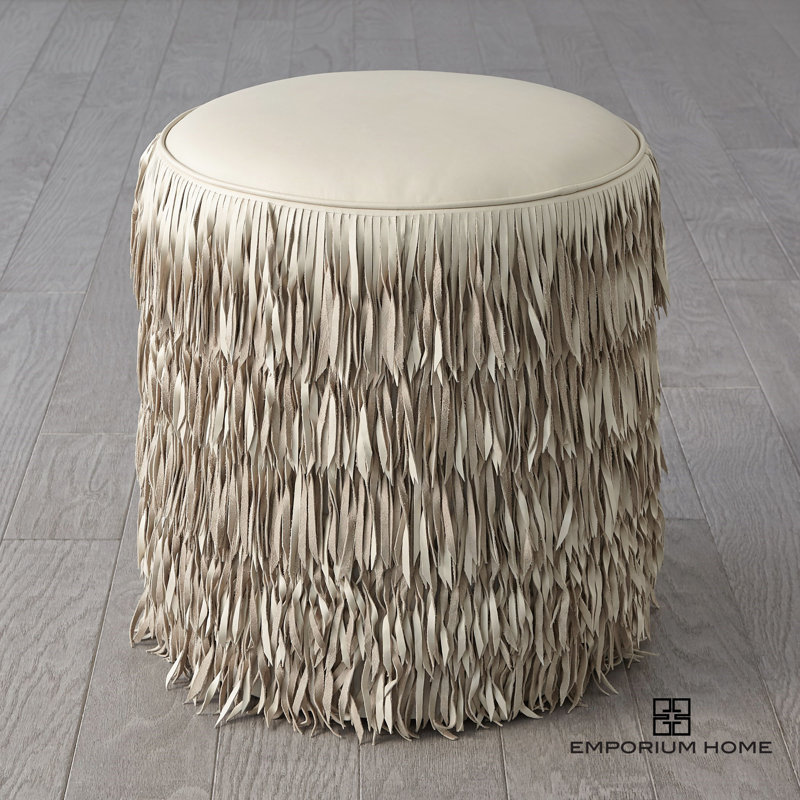 Emporium Home Leather Ottoman, Ivory Genuine Leather