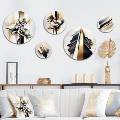 White Orchid Flower on Golden Beige Paint I - Floral Orchid Metal Wall Décor