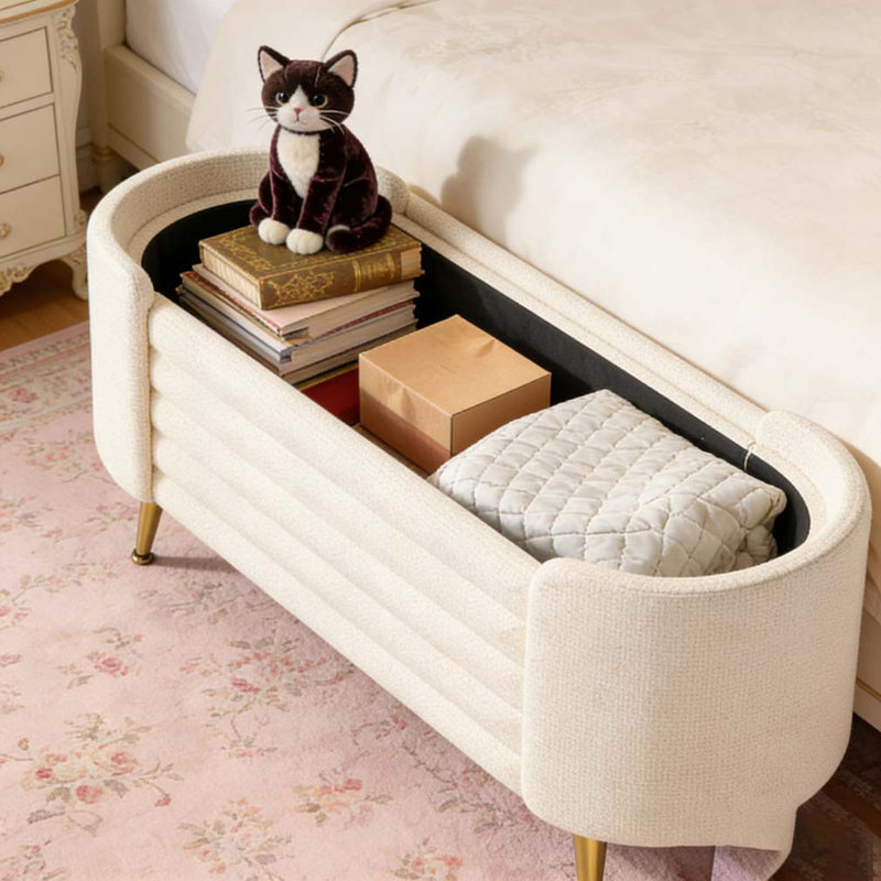 Banc de rangement rembourré Modern, Beige