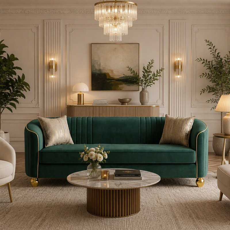 82.2 " Velvet Sofa, Velours vert rétro