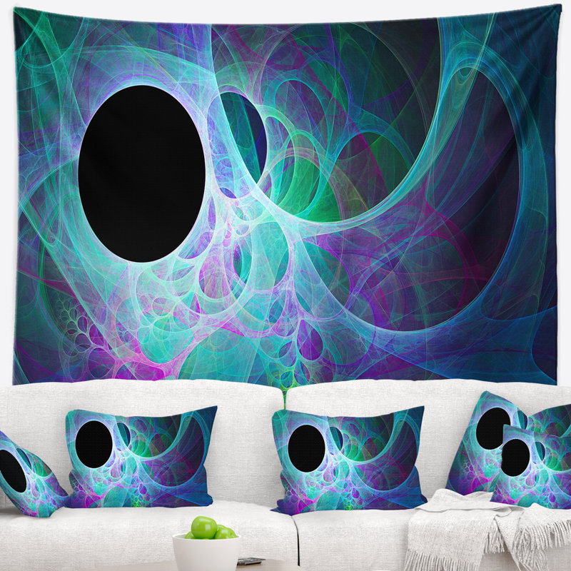 Abstrait ailes d'ange bleu sur tapisserie noire, H 32 po x l 39 po