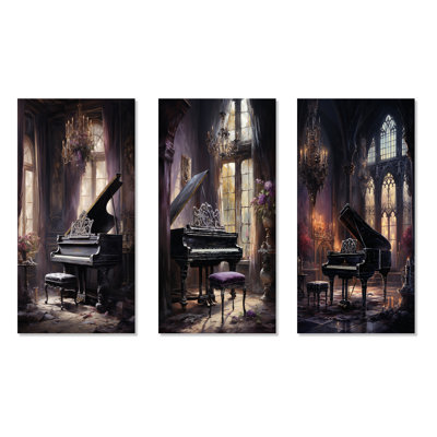 «Gothic Piano Grandeur - Music Piano», ensemble d'art mural en métal