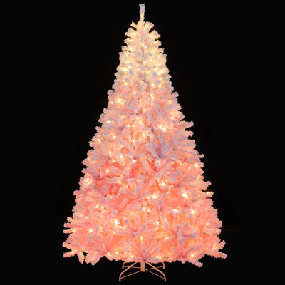  8 FT Artificial Christmas Tree Hinged Snow Flocked Xmas Tree w/ 1774 Branch Tips