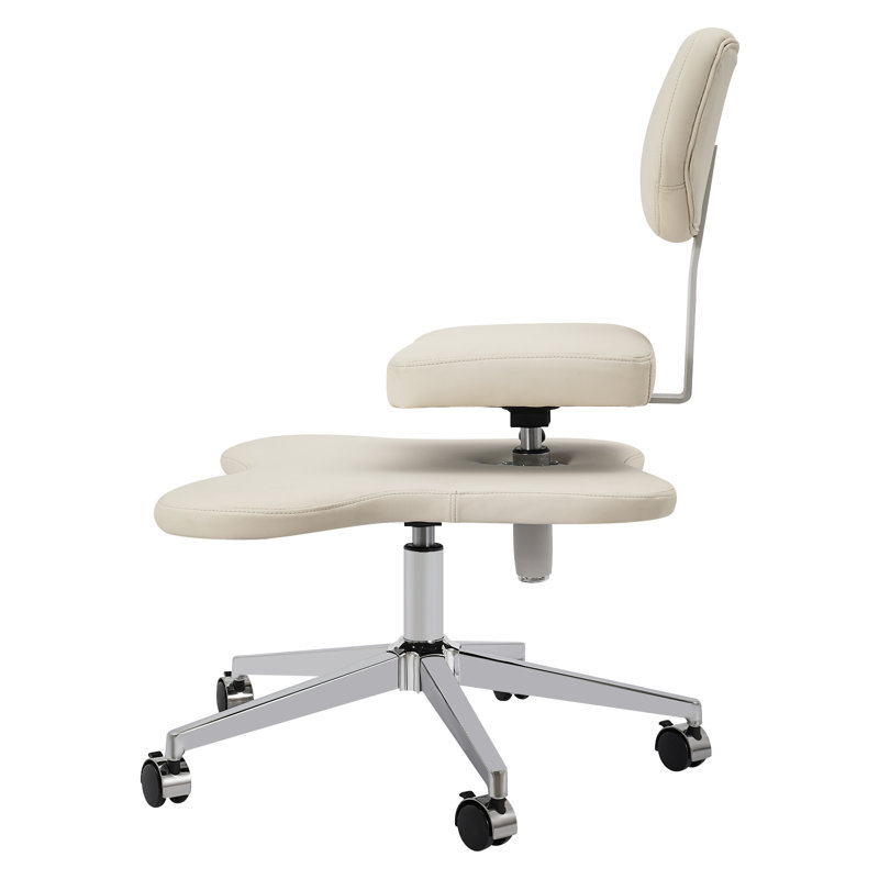 Height-Adjustable Cross Legged Office Chair With Wheels, Ivory White