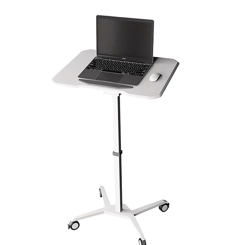 White Sit to Stand Mobile Laptop Computer Stand with Height Adjustable and Tiltable Tabletop