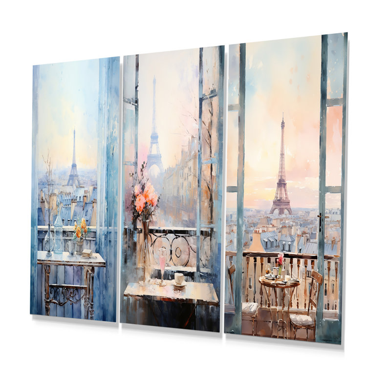 «Paris Winter Window View I», ensemble de salon 3 pièces, H 28 po x l 36 po