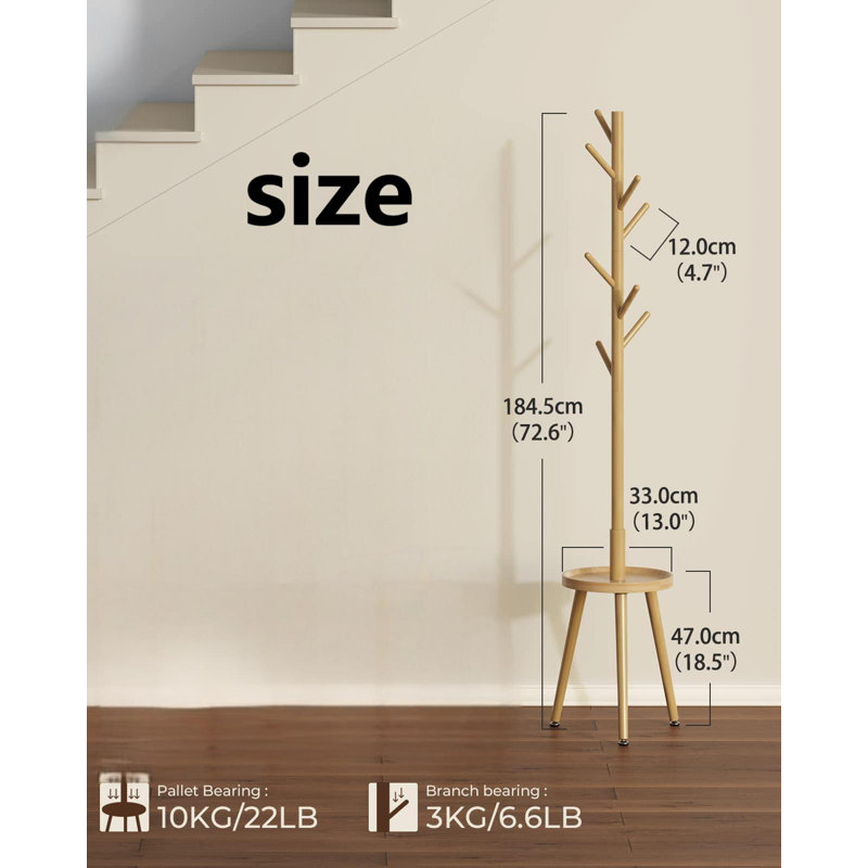 Coat Rack, Wooden Coat Rack Freestanding With Shelf, Coat Hanger, (Natural)