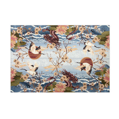 Fuji Rectangle 110 cm x 165 cm Floral Washable Area Rug