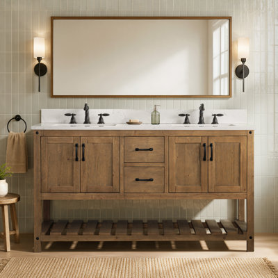 Radstock 60 " W Freestanding Standard Free Standing 2 Double Vanity Bathroom Vanity With Engineered Quartz Top