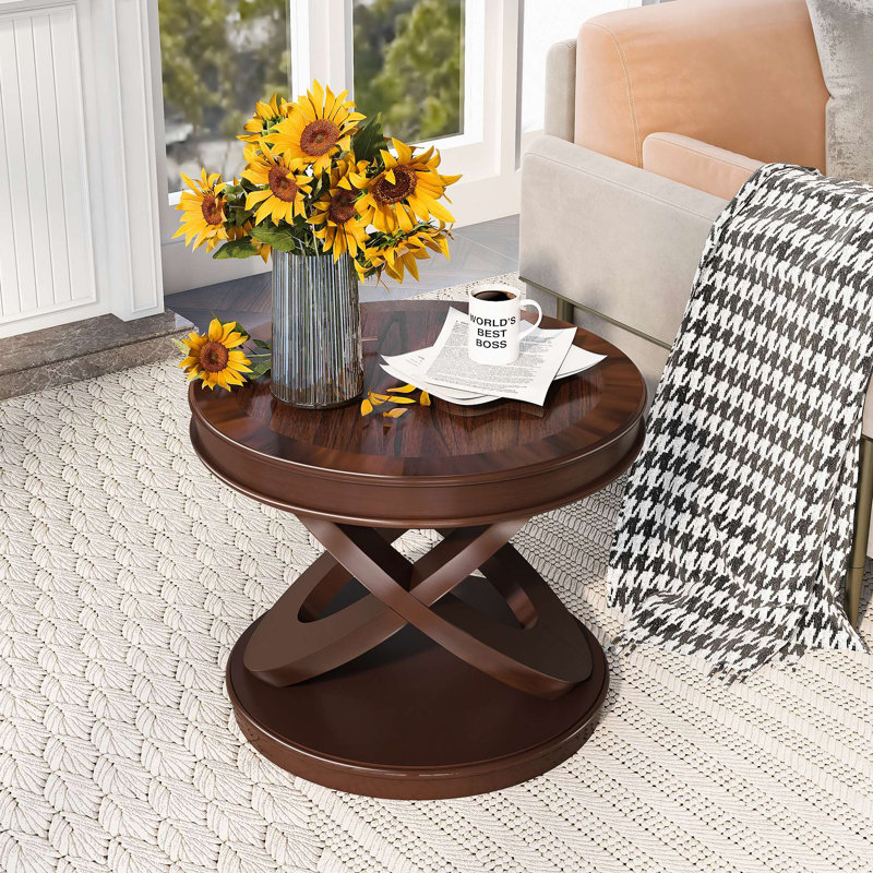 Table de bout en bois et table d'appoint avec base en X Retro Retro, Noyer