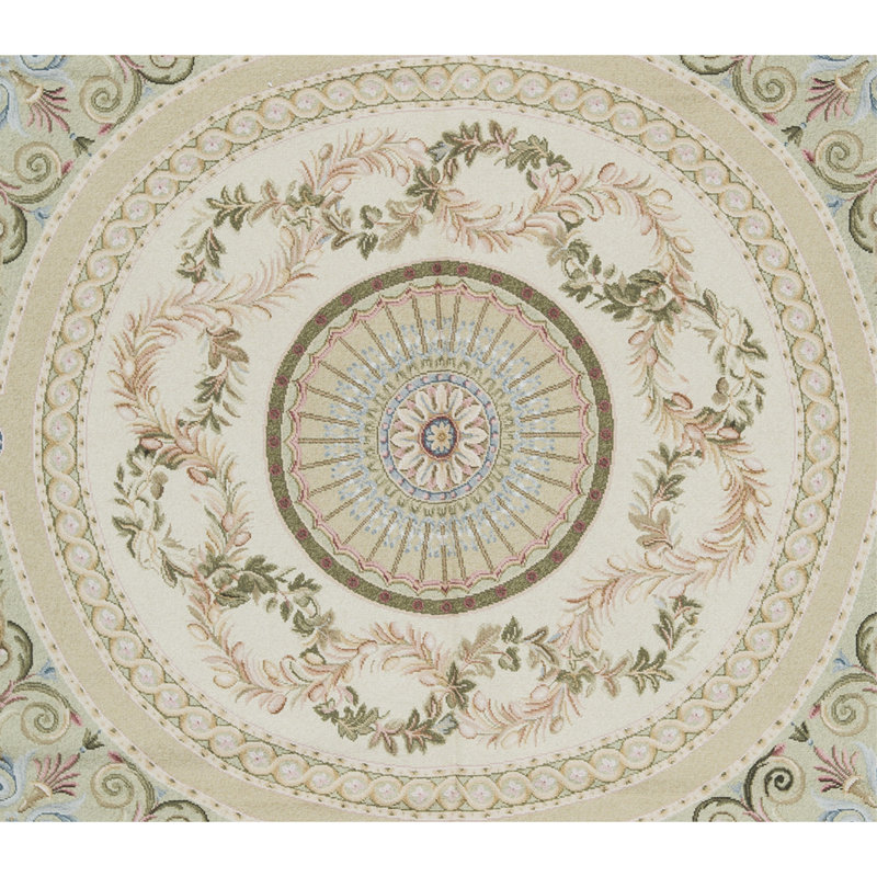Hand-Knotted High-Quality Beige and Green Area Rug