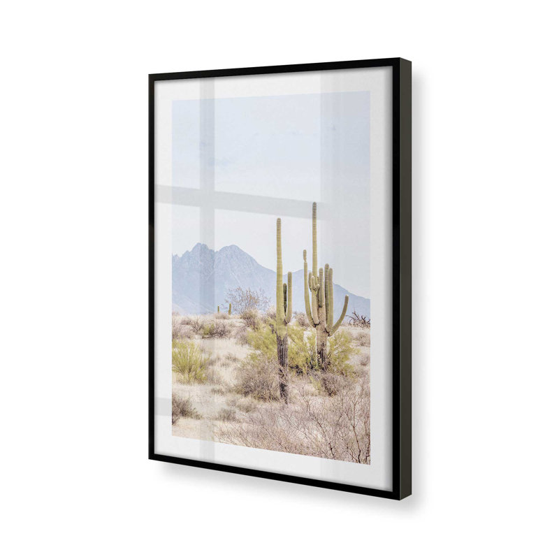Mountain Cactus Scene, impression roulée, H 37 po x l 25 po x P 1,25 po, Cadre noir satiné