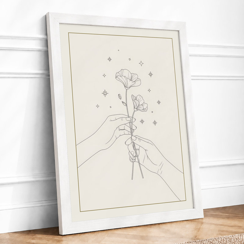 Hands Holding Bloom Botanical - Framed Print, A1 - 84.1 x 59.4 cm, White