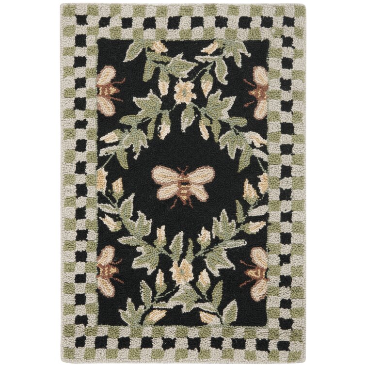 August Grove Kinchen Hand-Hooked Wool Black/Beige Area Rug Size: Rectangle 6' x 9