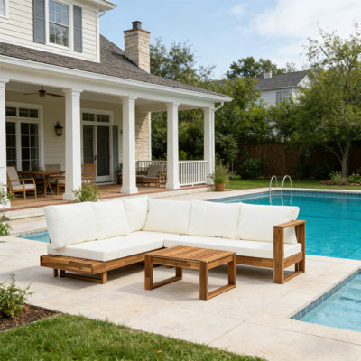 Outdoor 4pc Acacia Wood Sectional Patio Sofa Set, Weather-resistant Solid Wood Sofa With Plush Foam Cushions, Slatted Design For Patio, Deck, Garden