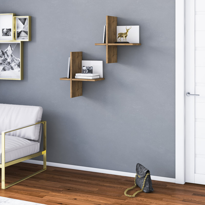 Brick Accent Shelf, Walnut/White