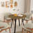 Modern 35.43 Inch Round Dining Table For 2-4 People, Brown Kitchen Table With Black Metal Legs | Gift Idea
