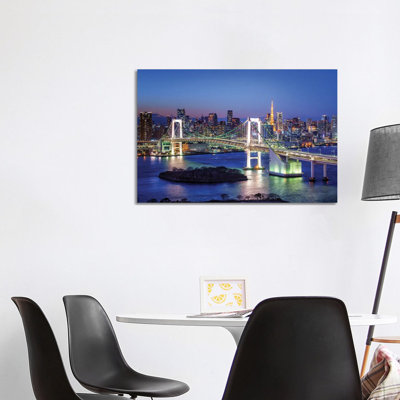 Rainbow Bridge And Tokyo Tower At Night, Odaiba, Tokyo, Japan by Jan Becke - Wrapped Canvas Print