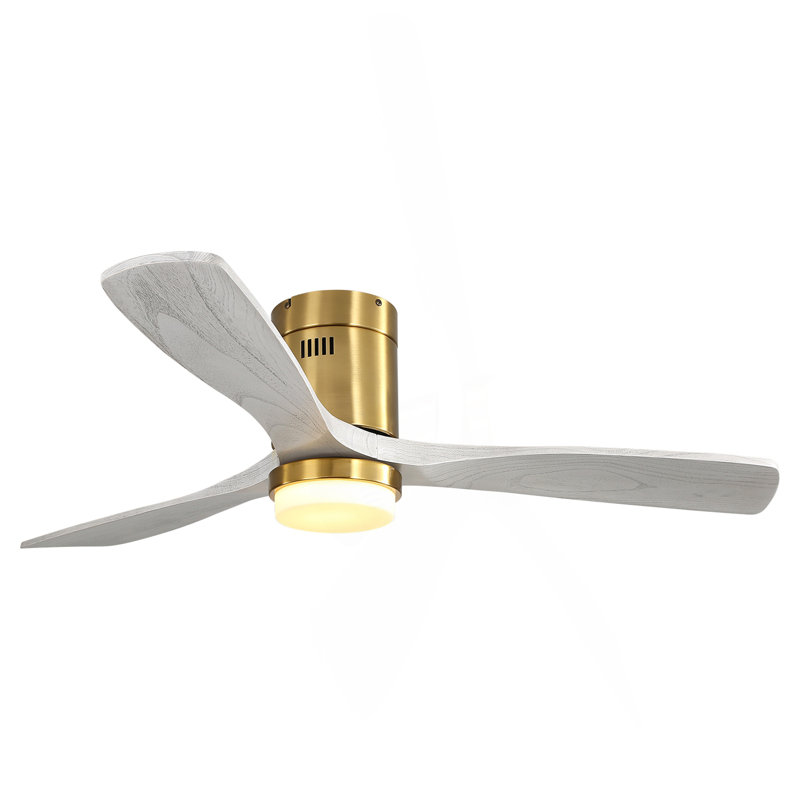 Ventilateur de plafond décoratif 52 pouces avec lumière DEL à intensité variable, télécommande 6 vitesses, 3 pales en bois massif, moteur à courant continu réversible pour le salon