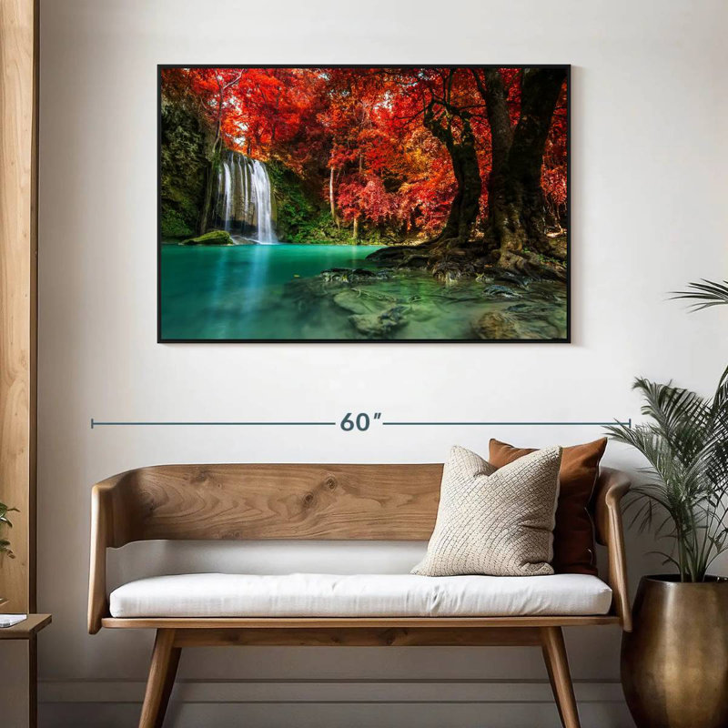 Chute d'eau rouge, 46 po x 31 po, Cadre flottant noir