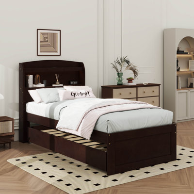 A Stylish Twin XL Platform Bed With Built-In Storage And A Sleek LED Headboard