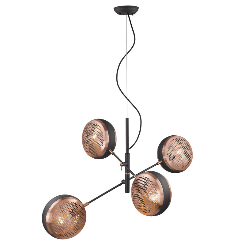 Luminaire suspendu grappe 4 lumières Beloit, Noir mat