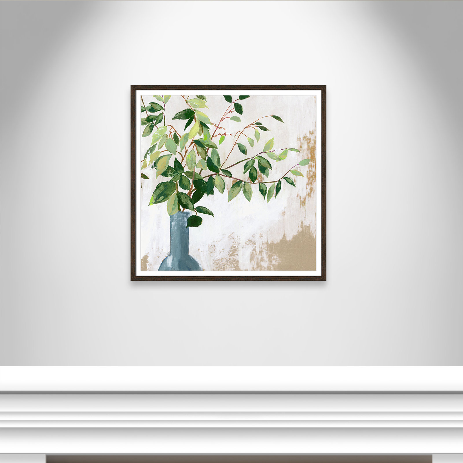 Mabank "Green Fall Leaves" Painting by Asia Jensen, 27.5" H x 27.5" W x 0.75" D, Walnut Framed