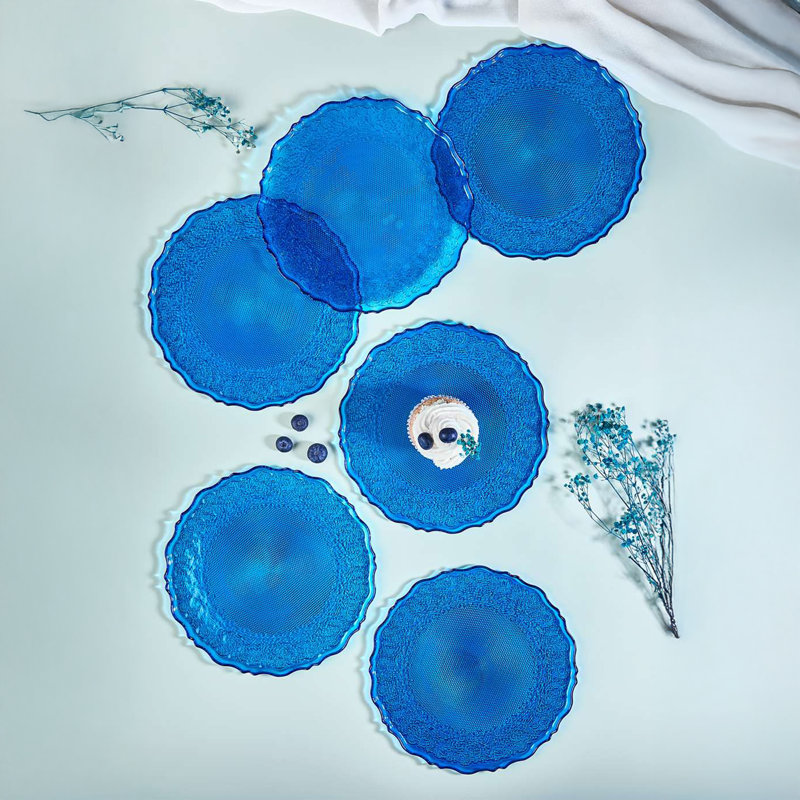 Ensemble de 6 assiettes rondes en verre 6 pièces, Bleu