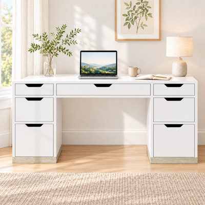 Executive Desk with Storage Drawers, 54 Inch Computer Desk with 7 Drawers and File Cabinet for Home Office, Bedroom, Workspace for Work Study Writing