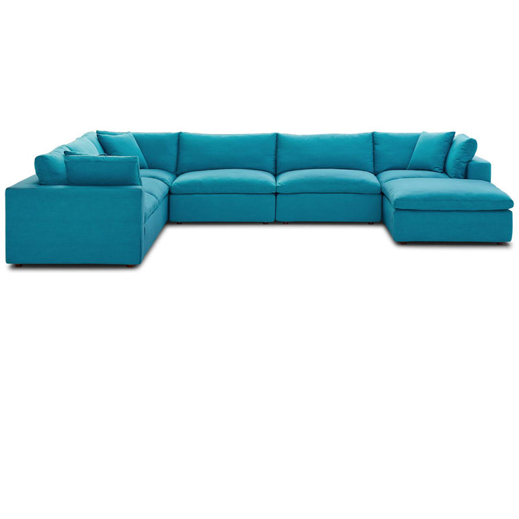 Commix Down Filled Overstuffed 7 Piece Sectional Sofa Set in Grey
