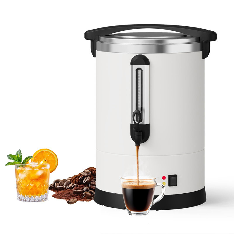 Urne à café double couche 14 L, distributeur de boissons chaudes de grande capacité de 3,7 gallons avec ramasse-gouttes en plastique, cafetière à revêtement blanc pour la restauration, le buffet, le bureau, la maison