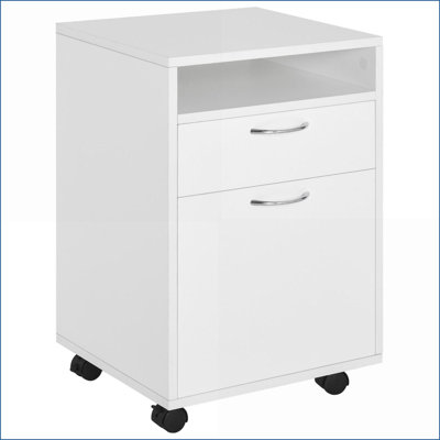 Cabinets support d'imprimante mobile avec tiroir et amp; Armoire, se range sous un bureau, blanc cassé | Scandinave | Panneau de fibres à densité moyenne