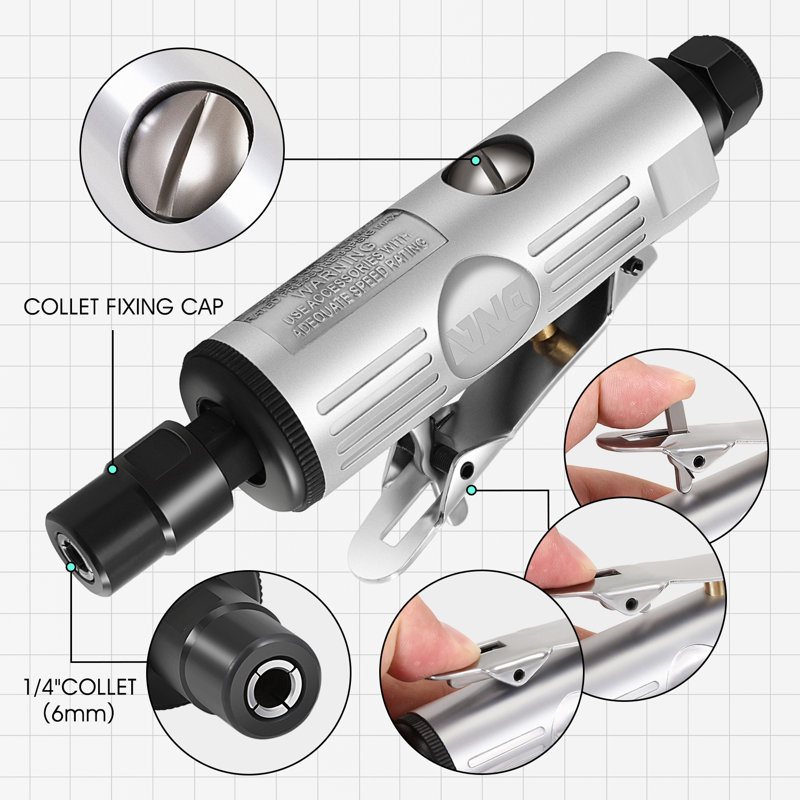 MINI AIR DIE GRFFER droite pneumatique 25 000 tr / min polisseur d'échappement arrière avec 1/4 "(6MM) pinces Mini