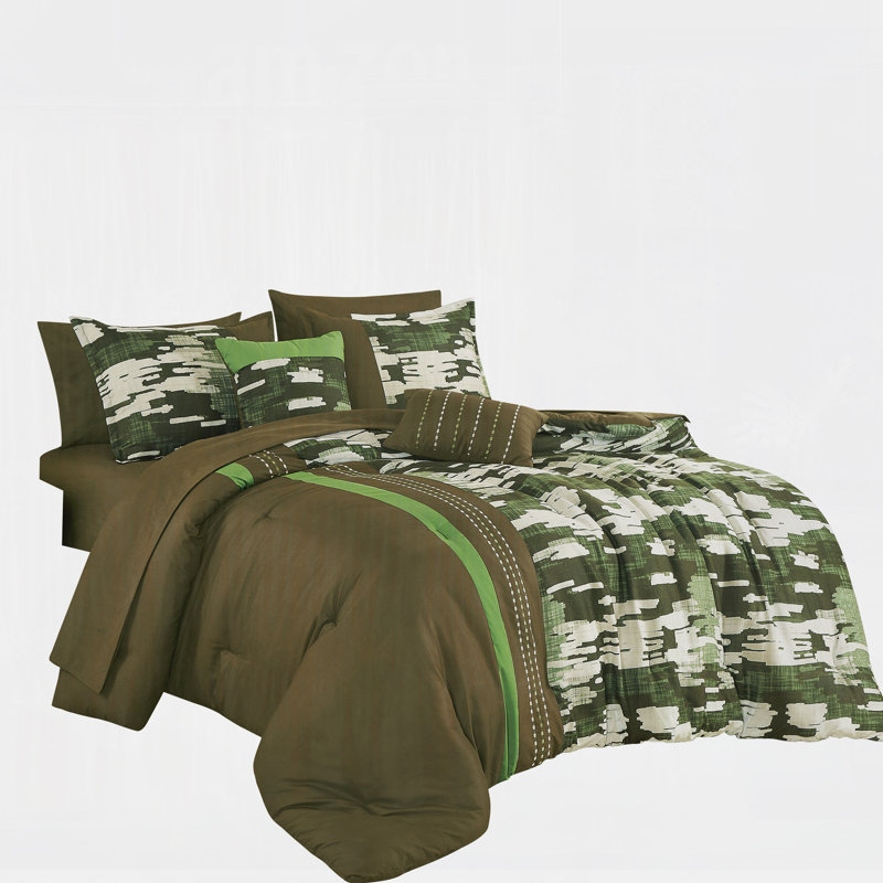 Ensemble d'édredon 9 pièces pour grand lit avec imprimé matelassé et imprimé, microfibre ultra douce, 100% polyester, collection de literie toutes saisons