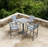 Aloys Outdoor Barstool in Gray Powder Coated Finish with Gray Sling PVC-coated polyester and Wood Accent Arms