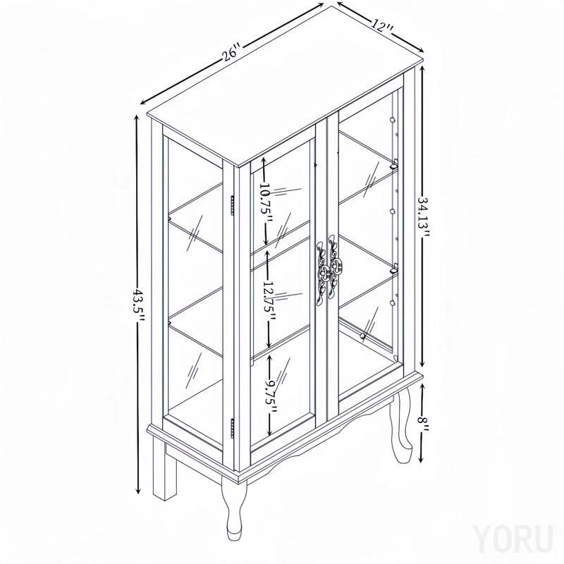 Vitrine 2 portes vitrées, miroir arrière - standard, 43.39" H x 25.98" W x 11.81" D, Marron foncé