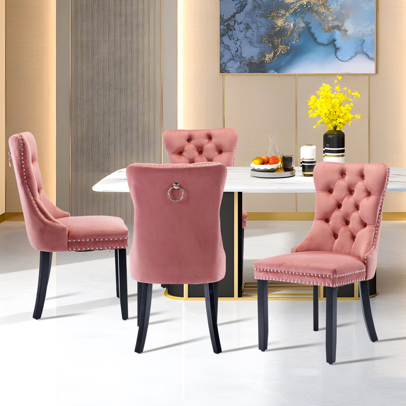 Chaise de salle à manger Kenta, Noir, Rose