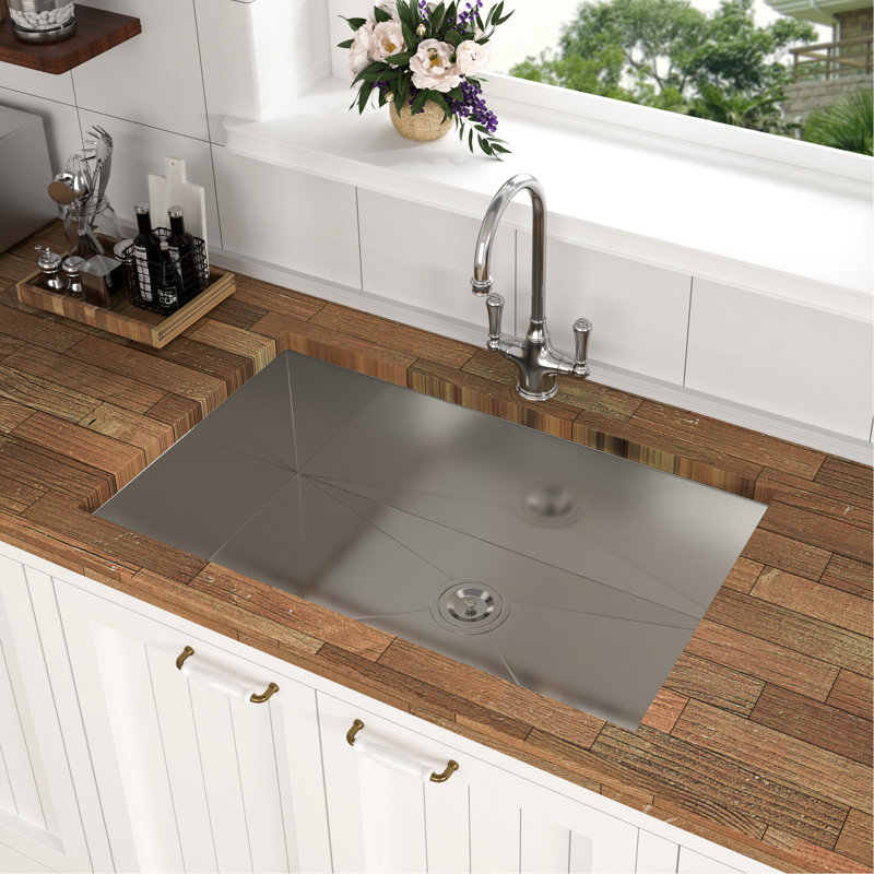 33"X19"X9" Sink - Stainless Steel Undermount With Smooth Surface And Condensation Prevention 33 Inch Wash Basin Hygienic Properties Drain Assembly