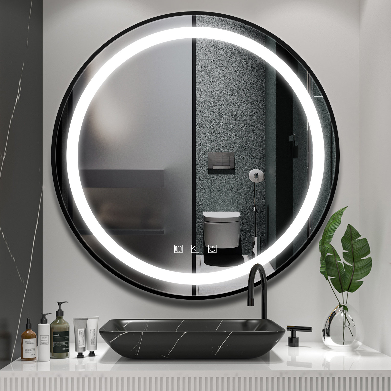 Ivy Bronx Calletano Round Mirror with led lighted Bathroom vanity ...