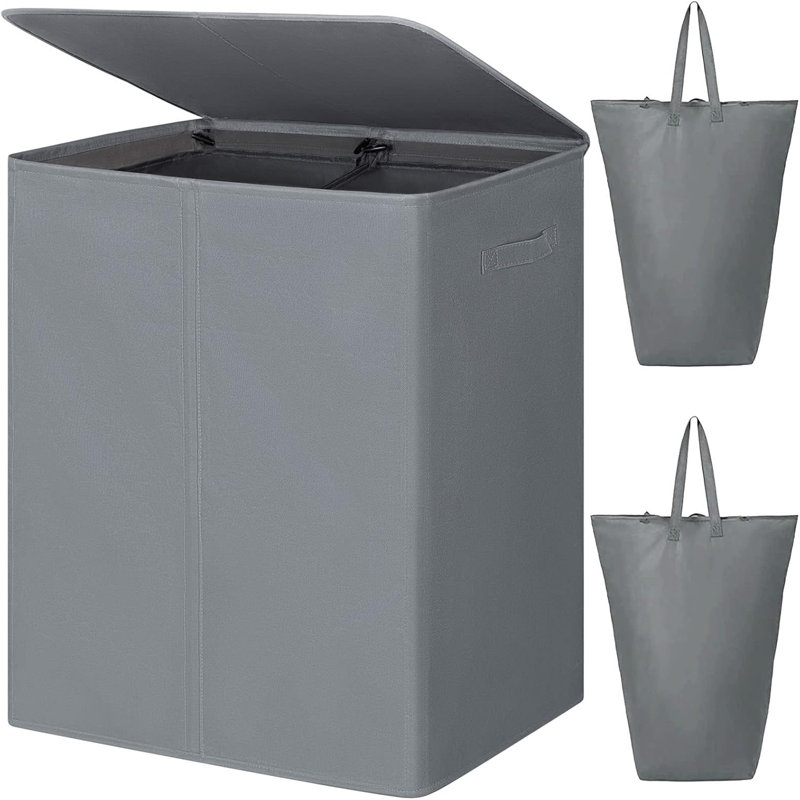 154L Double Laundry Hamper With Lid And Removable Laundry Bags, Large Dirty Clothes Hamper 2 Section Collapsible Laundry Basket Dorm Room Storage For Bedroom, Bathroom, College