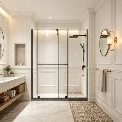 Porte de douche coulissante / écran de 30 po x l 72 po x H 72 po, verre trempé 1/4 po, noir