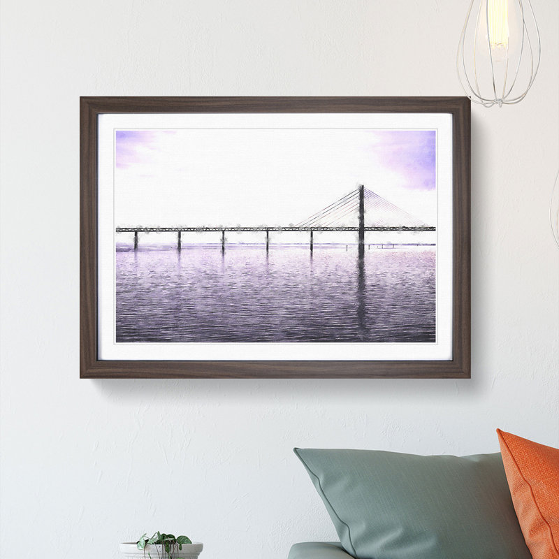 Oresund Bridge - Picture Frame Graphic Art Print, 24cm H x 33cm W x 2cm D, Walnut Framed