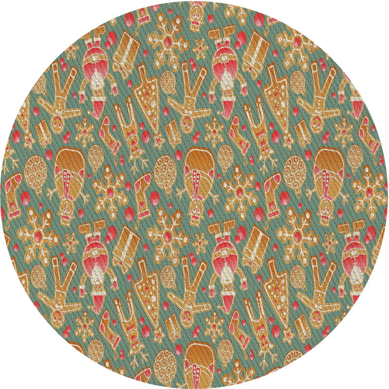 Tapis vert/jaune tissé à la machine, Rond 6 pi
