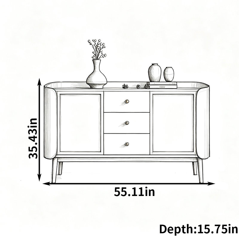 Buffet mural de luxe de style italien, 35.43" H x 55.11" W x 15.75" D, Cream