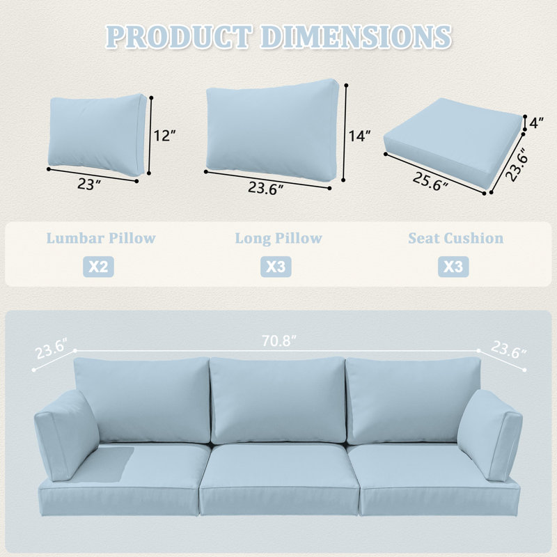 Ensemble de coussins d'extérieur pour 3 sièges, Bleu ciel