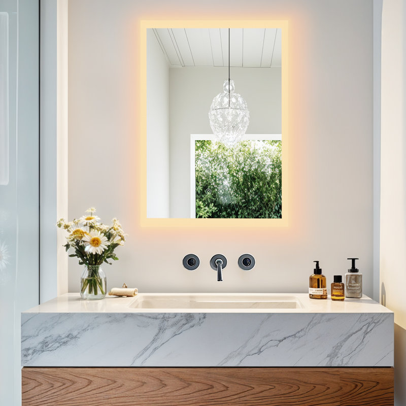 Led Bathroom Mirror With Backlit, 3 Colors Temperature & Dimmable Brightness Light Anti-fog Tempered Glass Bathroom Vanity Mirror