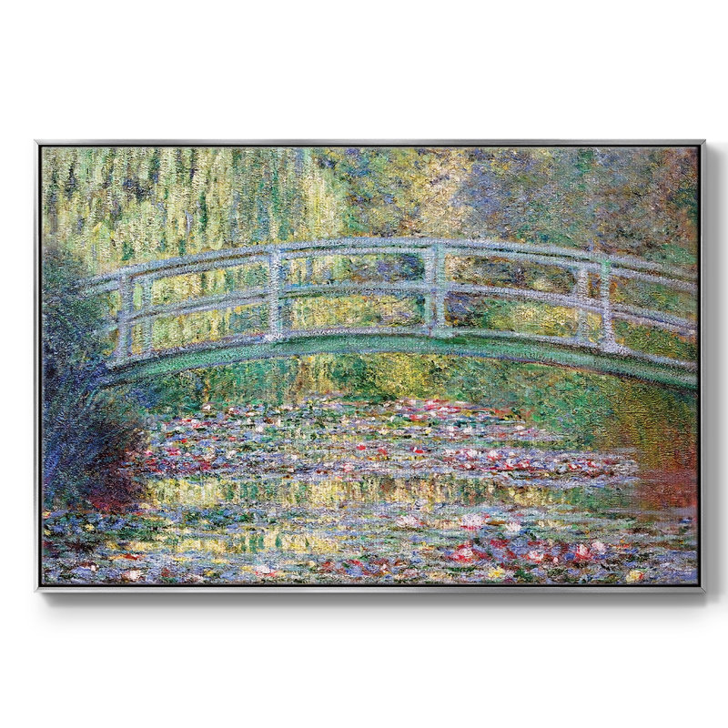 Le pont japonais (l'eau encadrée sur toile), Argent, H 25 po x l 37 po x P 2 po
