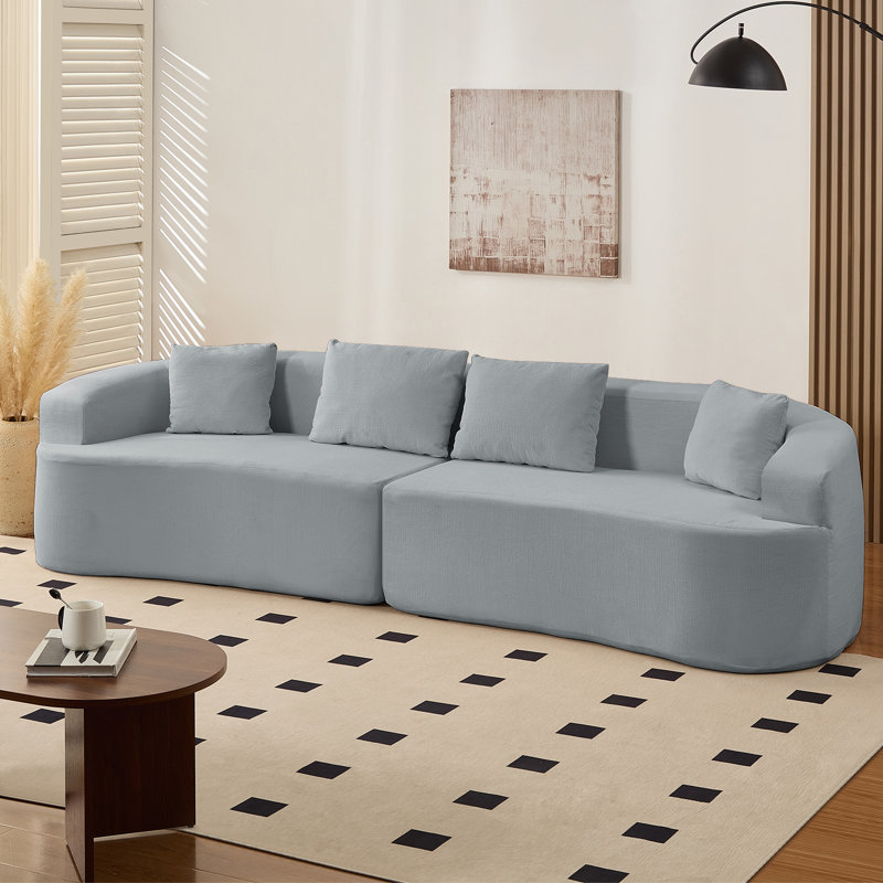 Causeuse incurvée compacte 37 po avec tissu chenille et 4 coussins, Gris clair